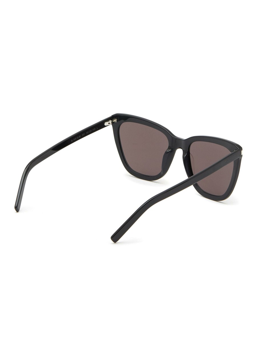 Accessories * | Saint Laurent Premium Grey Lens Acetate Angular Frame Logo Temple Cat Eye Sunglasses