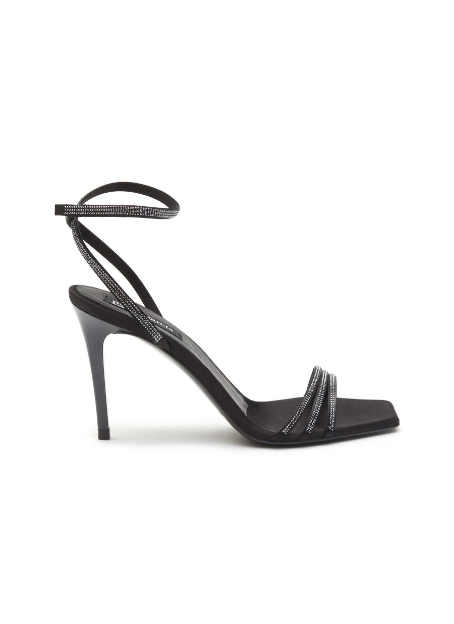 Shoes * | Pedro Garcia Premium 'Flanna' Square Toe Triple Crystal Band Satin Sandals