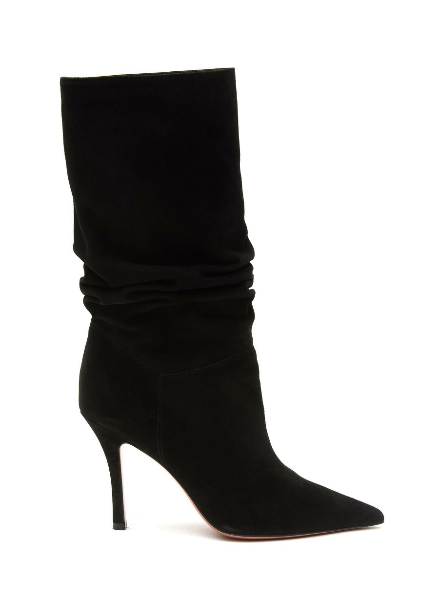 Shoes * | Amina Muaddi Shop 'Ida' 95 Suede Slouchy Heeled Boots