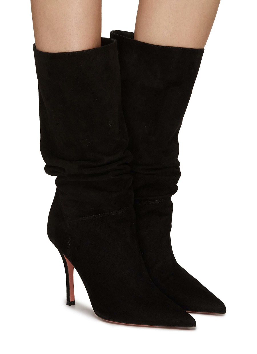 Shoes * | Amina Muaddi Shop 'Ida' 95 Suede Slouchy Heeled Boots