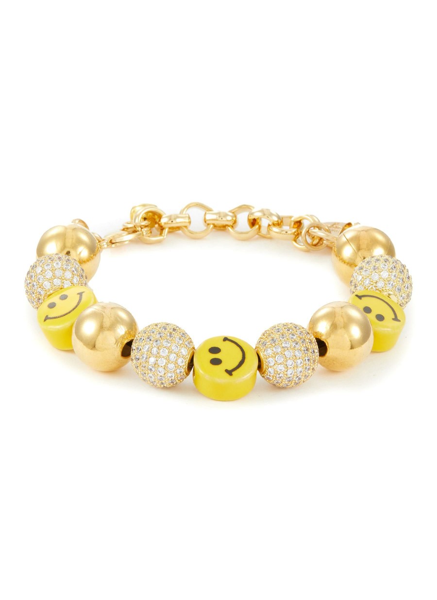 Accessories * | Venessa Arizaga Flash Sale 'Disco Smiley' Gold Plated Brass Ceramic Glass Bead Rhinestone Bracelet