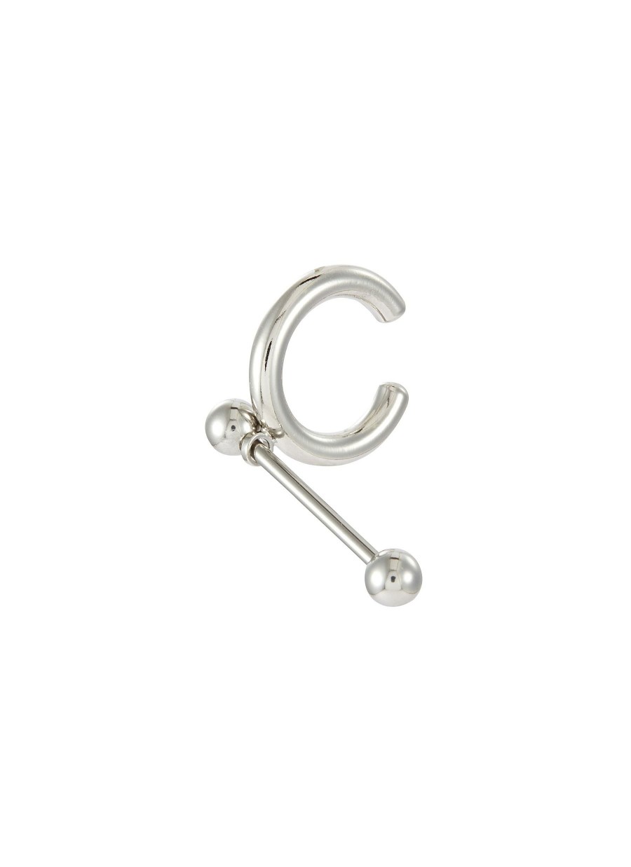 Accessories * | Justine Clenquet Hot Sale Silver Toned Brass Piercing Charm Ear Cuff