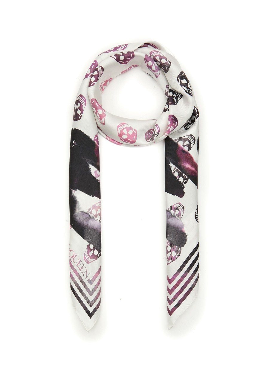 Accessories * | Alexander Mcqueen Fashion Watercolour Graffiti Logo Skull Silk Foulard