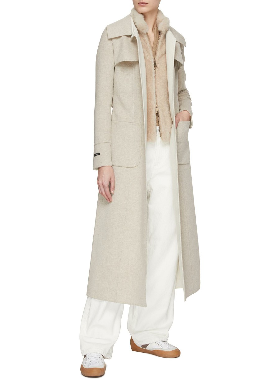 Clothing * | Inniu Best Sale Long Sleeve Belted Loro Piana Wool Coat