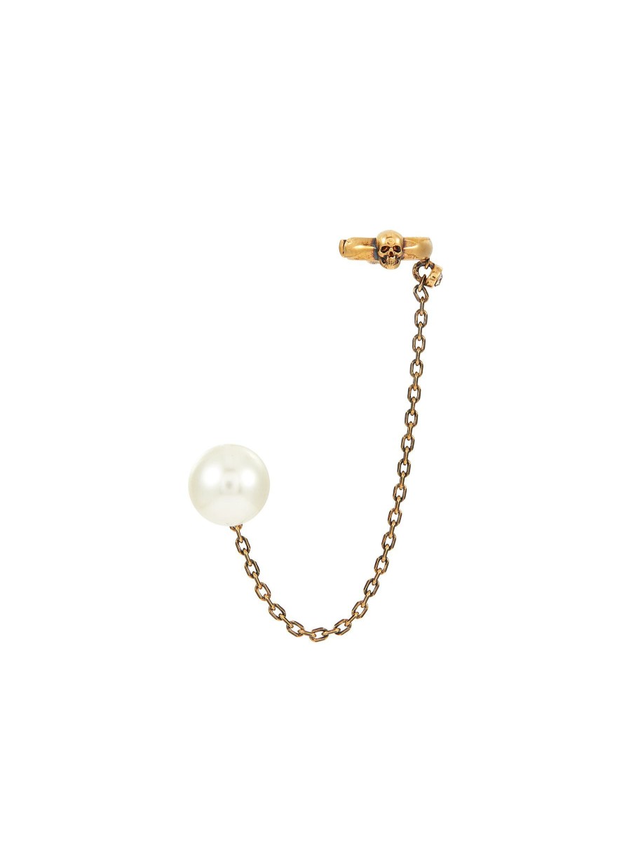 Accessories * | Alexander Mcqueen Good Quality Crystal Embellished Skull Faux Pearl Ear Cuff