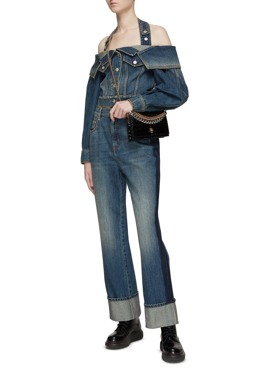 Clothing * | Alexander Mcqueen Best Sellers Whiskering Detail High Rise Cuffed Straight Leg Jeans