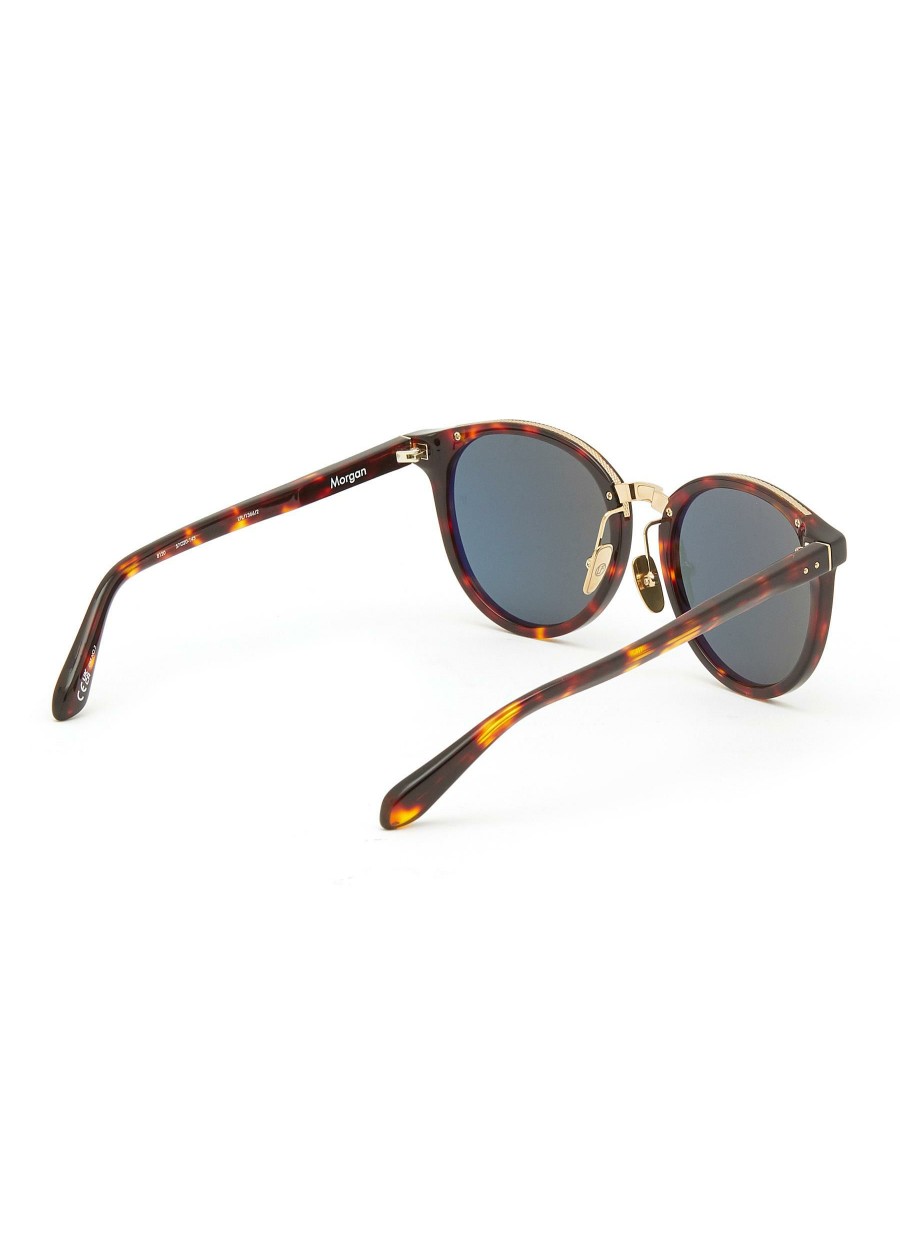 Accessories * | Linda Farrow Fashion 'Morgan' Tortoiseshell Effect Acetate Dark Green Lens Round Sunglasses