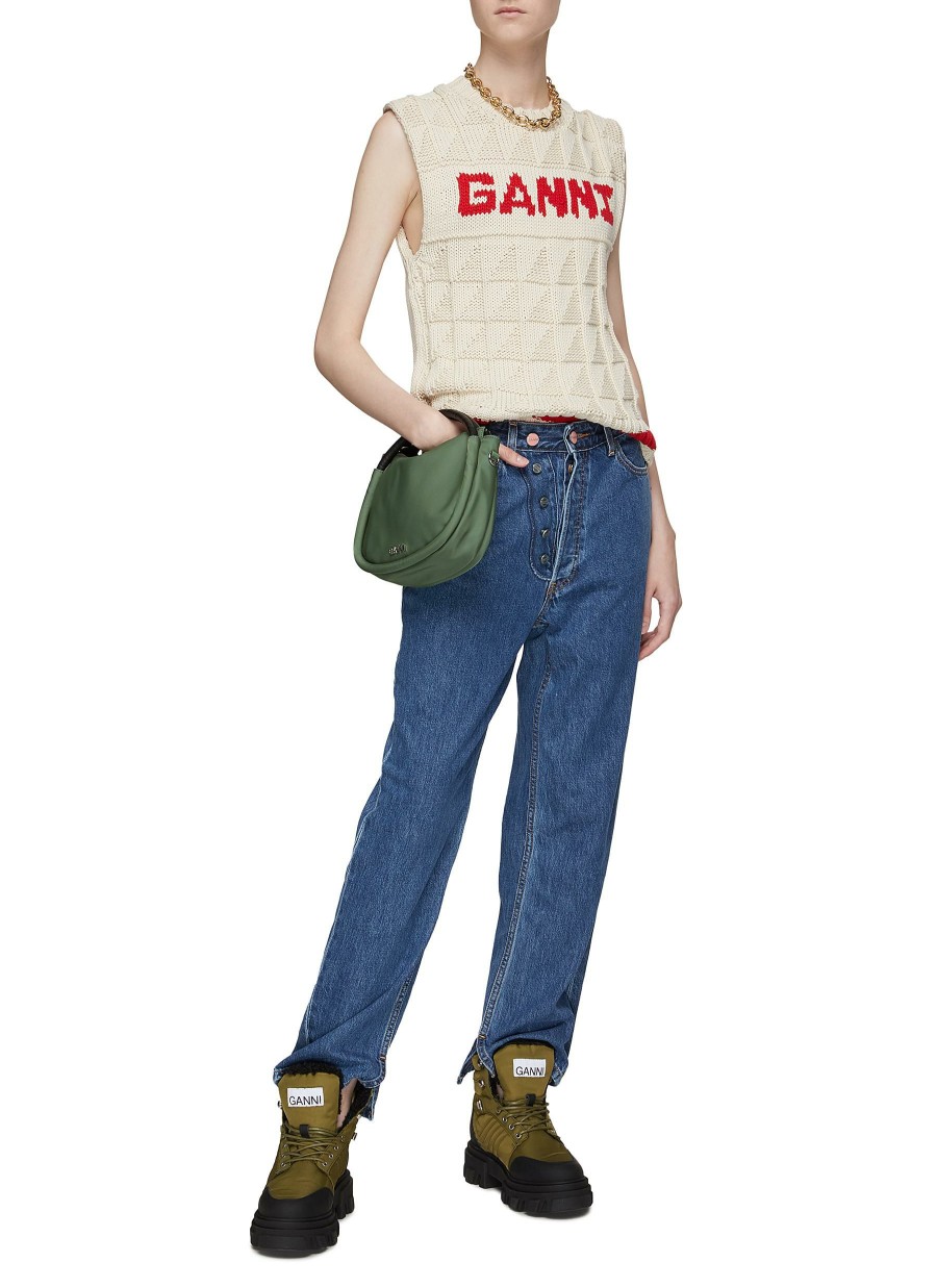 Clothing * | Ganni Online Double Button Fly Embellished Straight Leg Jeans