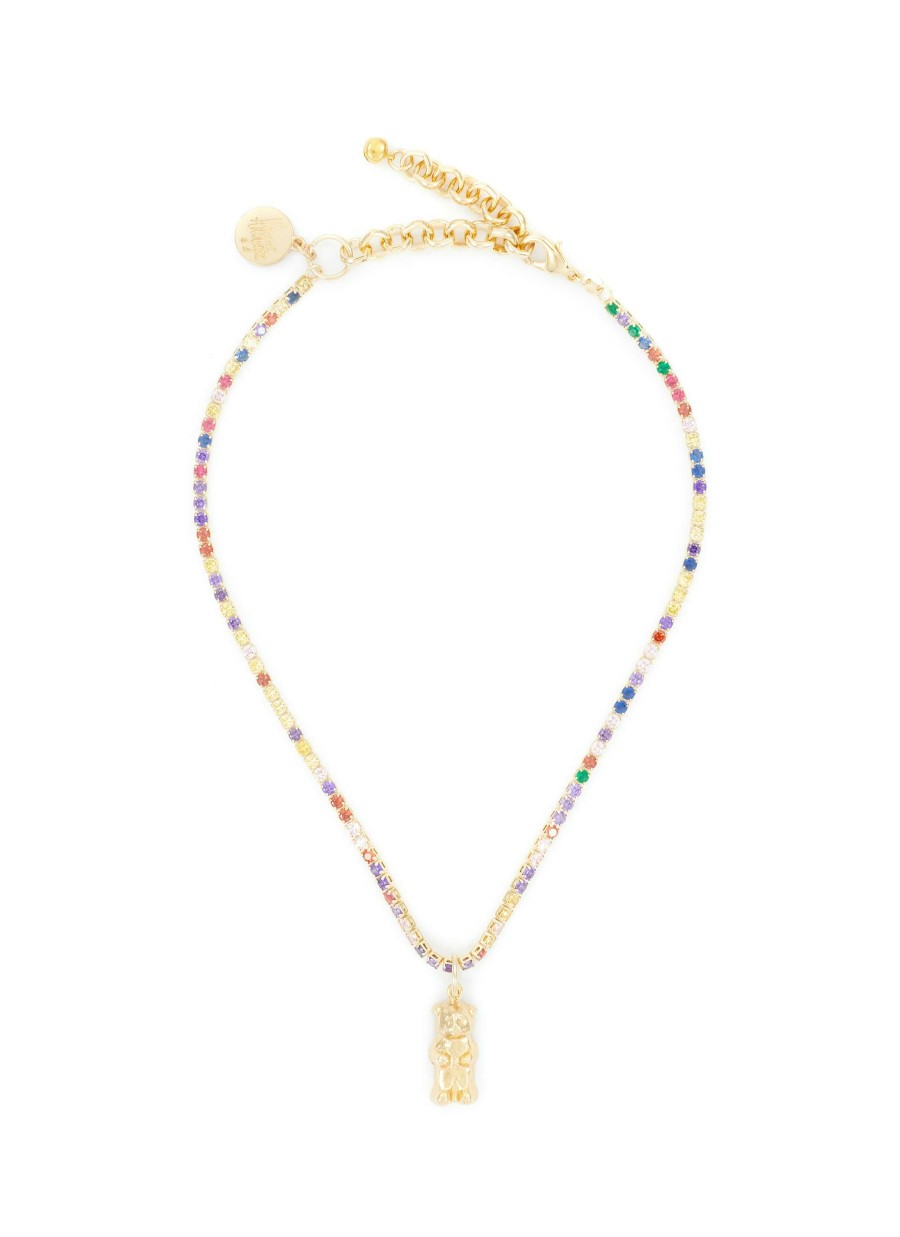 Accessories * | Venessa Arizaga Premium 'Rainbow Sparkle Gummy' Gold Plated Brass Rhinestone Gummy Bear Charm Necklace