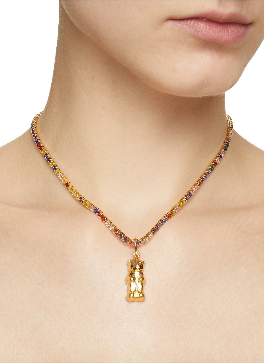 Accessories * | Venessa Arizaga Premium 'Rainbow Sparkle Gummy' Gold Plated Brass Rhinestone Gummy Bear Charm Necklace