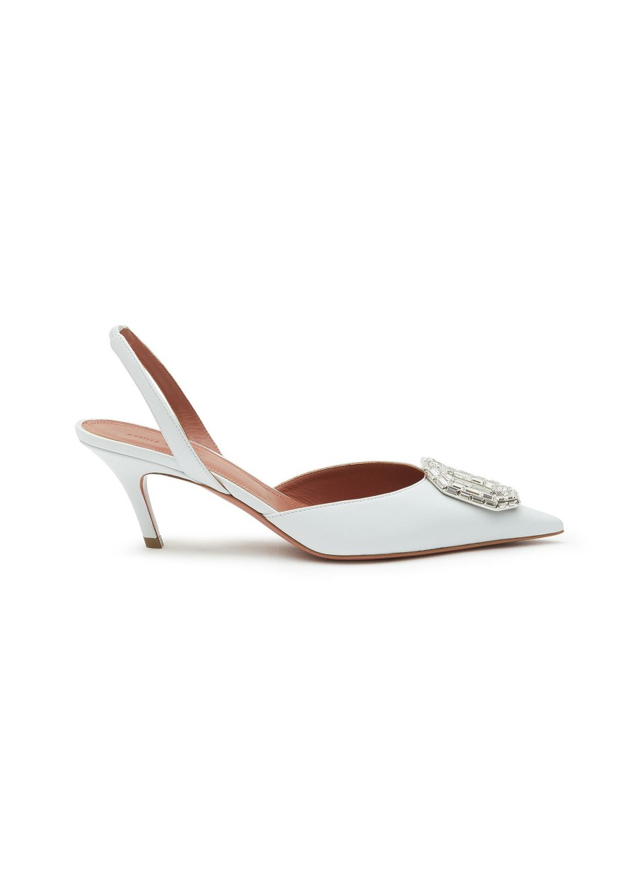 Shoes * | Amina Muaddi Flash Sale 'Camelia' 60 Leather Slingback Kitten Heels