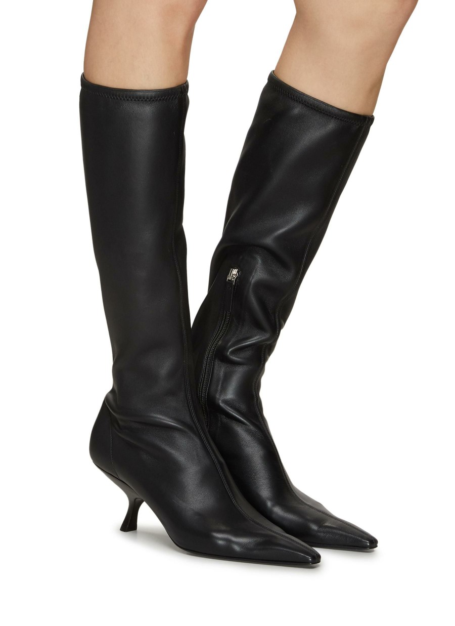 Shoes * | The Row Hot Sale 'Lady' Square Toe Nappa Leather Knee High Boots