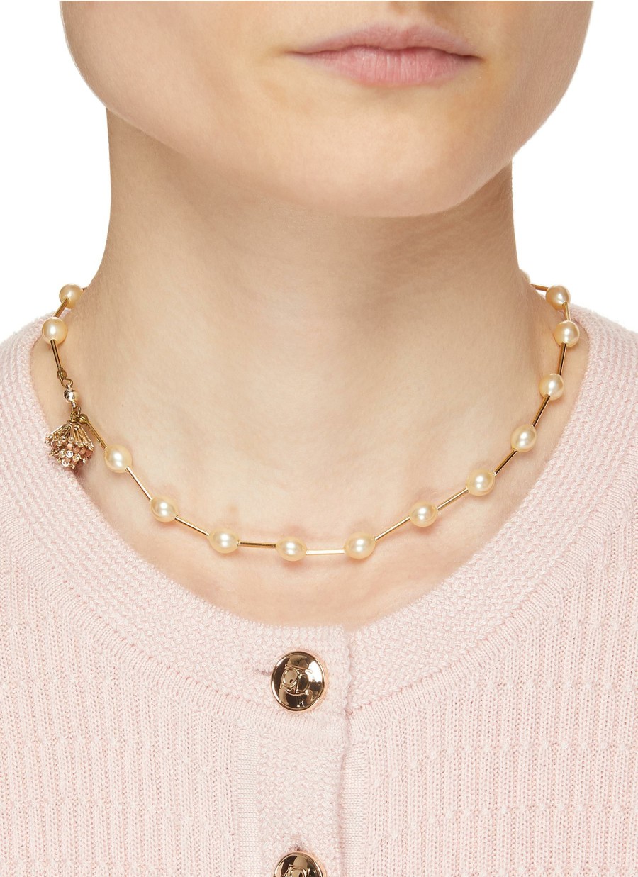 Accessories * | Monshiro Premium 'Sucabiosa' Gold Plated Metal Glass Pearl Necklace