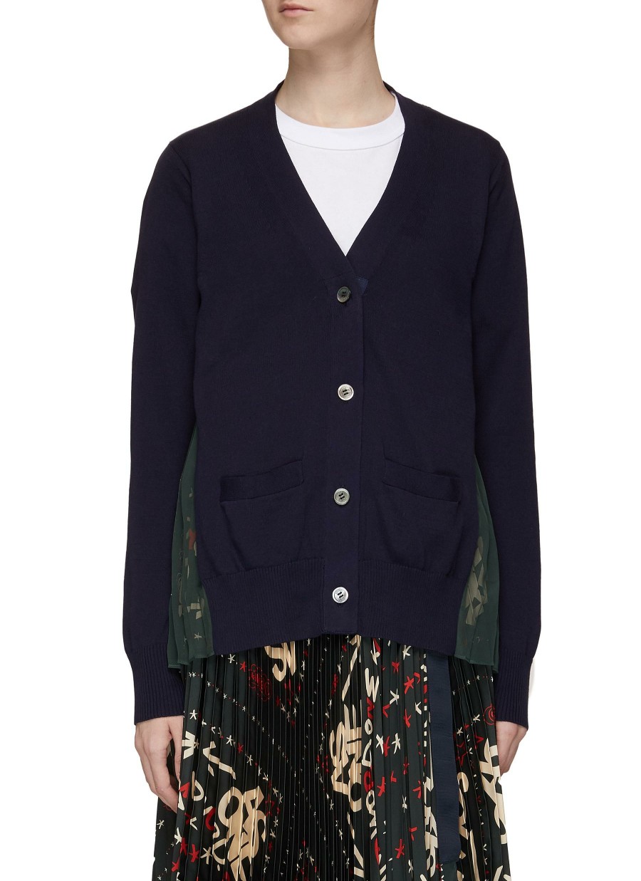 Clothing * | Sacai Outlet Sale X Eric Haze Star Print Pleated Back Panel V-Neck Cardigan