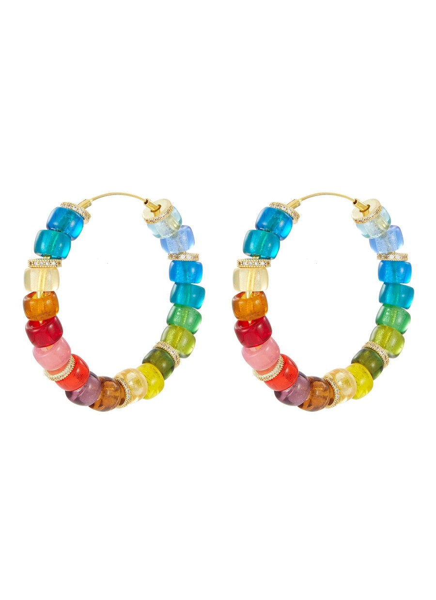 Accessories * | Venessa Arizaga Best Sellers 'Candy Says' Gold Plated Brass Glass Bead Rhinestone Hoop Earrings