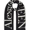 Accessories * | Alexander Mcqueen Crazy Deals Enlarged Logo Jacquard Brushstroke Silk Wool Blend Scarf