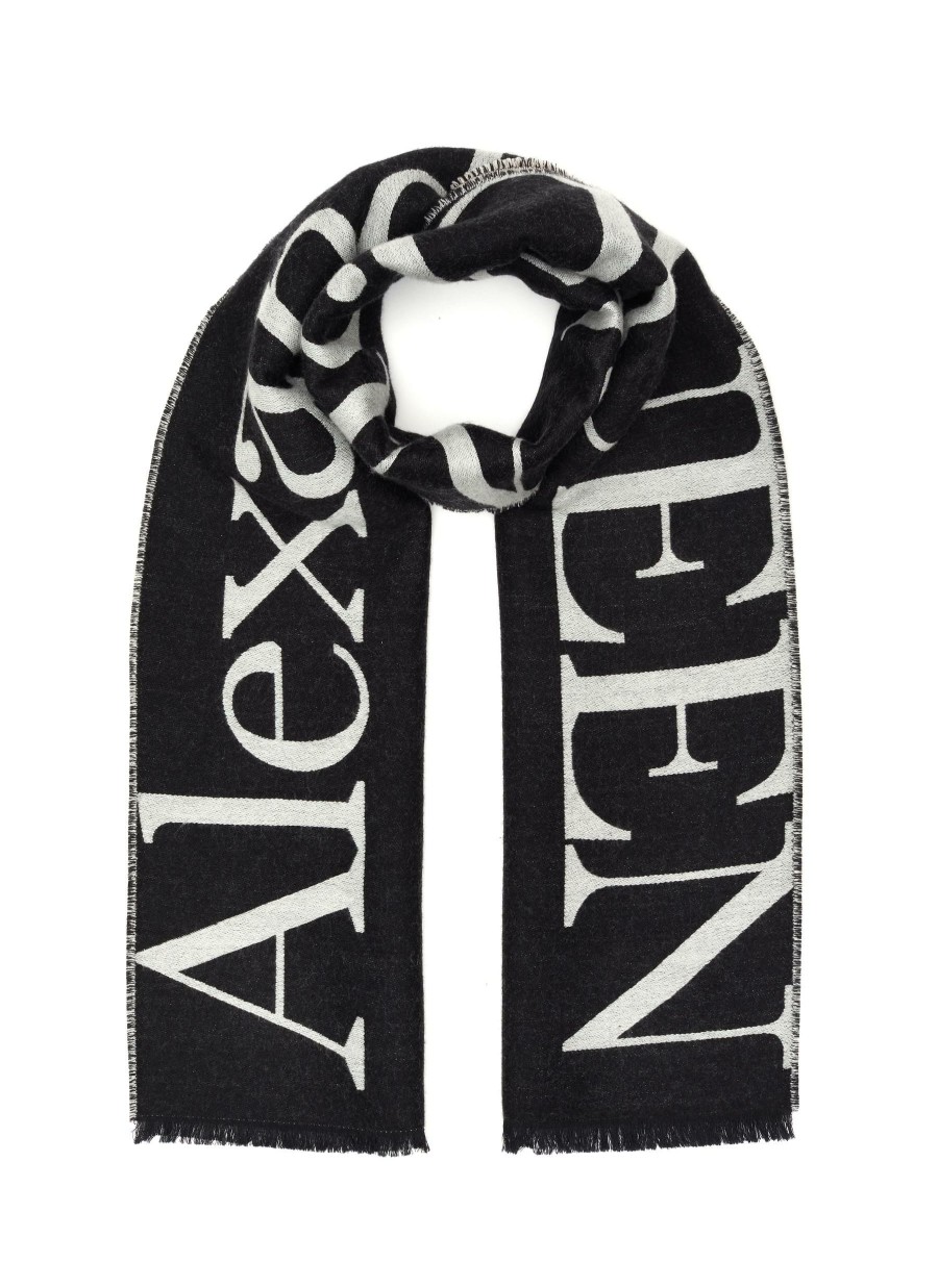 Accessories * | Alexander Mcqueen Crazy Deals Enlarged Logo Jacquard Brushstroke Silk Wool Blend Scarf