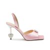 Shoes * | Mach & Mach Outlet Sale 95 Crystal Embellished Heart Square Toe Satin Slingback Heeled Sandals