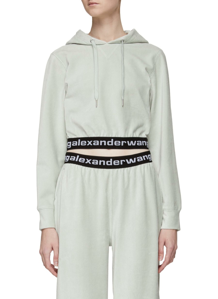 Clothing * | T By Alexander Wang Premium Stretch Corduroy Cropped Long Sleeve Hoodie