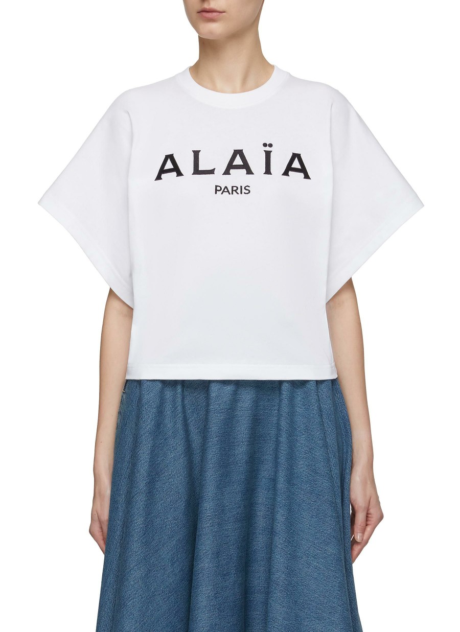 Clothing * | Alaia Premium Logo Embroidered Crewneck Wide Sleeve Cotton T-Shirt