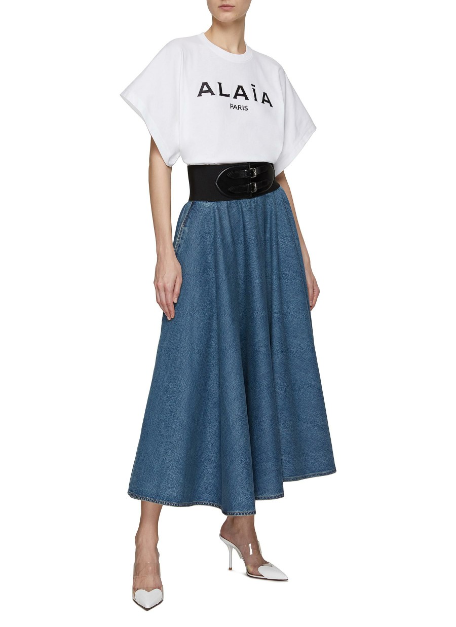 Clothing * | Alaia Premium Logo Embroidered Crewneck Wide Sleeve Cotton T-Shirt