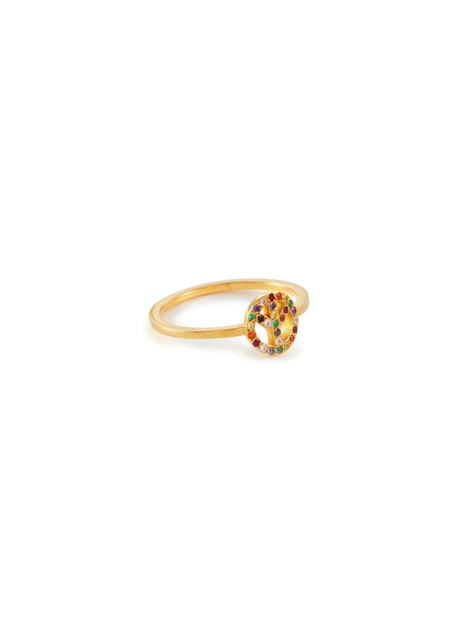 Accessories * | Eyem Online 18K Gold Plated Sterling Silver Peace Motif Zirconia Ring