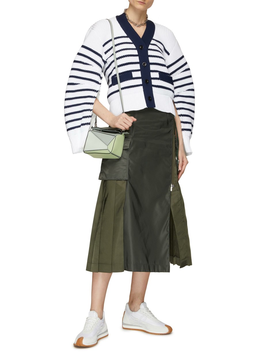 Clothing * | Sacai Outlet Sale Puff Sleeve Striped V-Neck Cardigan