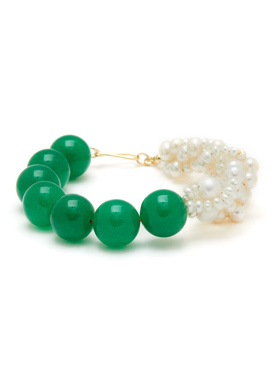 Accessories * | Completedworks Online 14K Gold Plated Silver Pearl Jade Beaded Bracelet