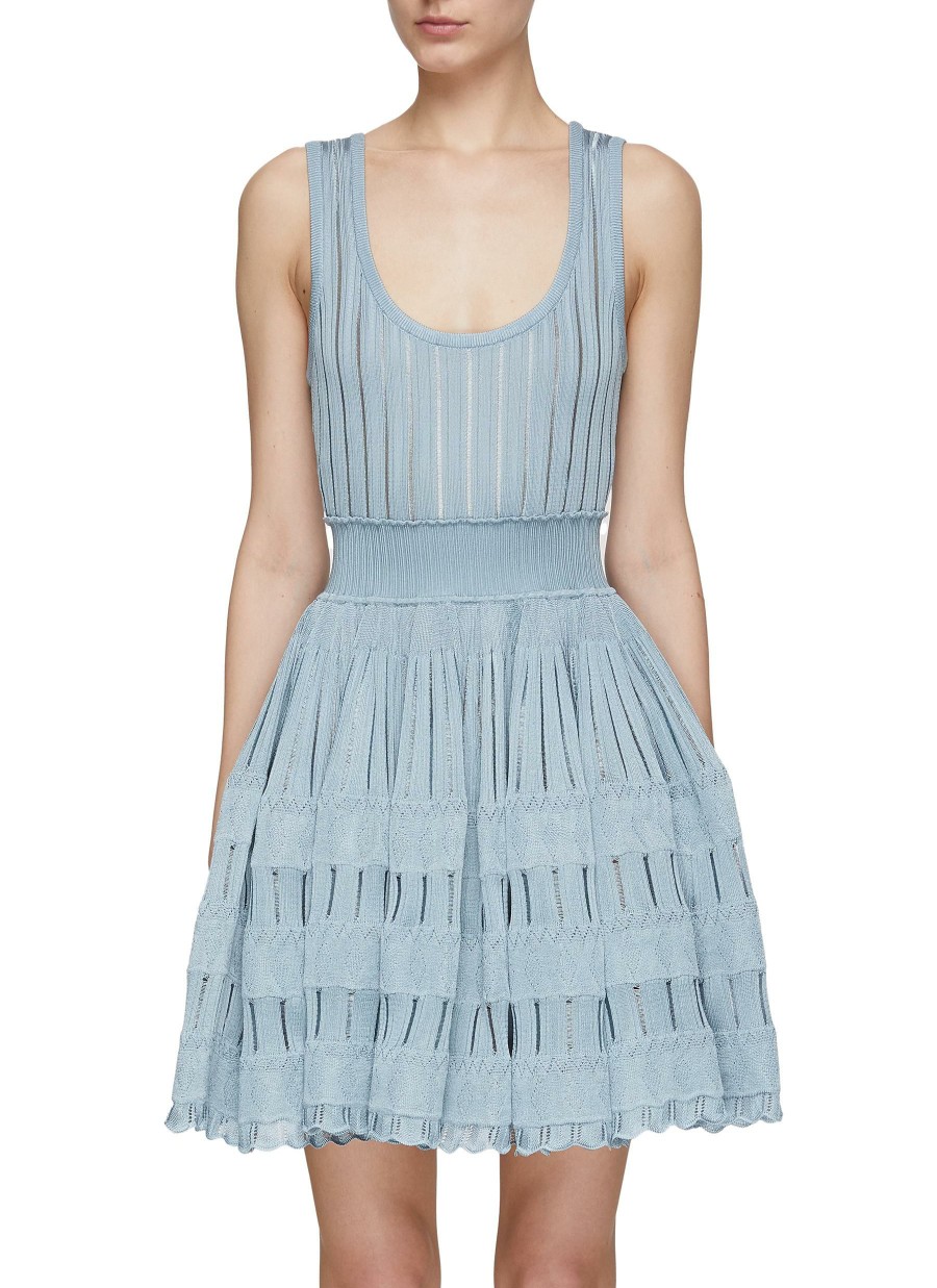 Clothing * | Alaia Best Sale Scoop Neck Elasticated Waist Ribbed Detail Mini Sakter Dress