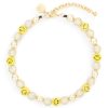 Accessories * | Venessa Arizaga Hot Sale 'Disco Smiley' Gold Plated Brass Ceramic Glass Bead Rhinestone Necklace