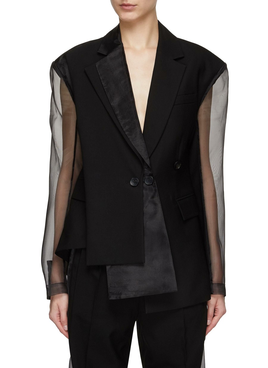 Clothing * | Feng Chen Wang Clearance Metal Logo Embellished Organza Sleeve Layered Blazer