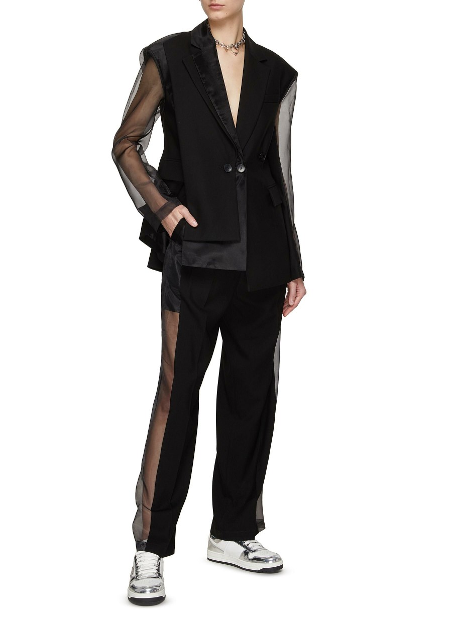 Clothing * | Feng Chen Wang Clearance Metal Logo Embellished Organza Sleeve Layered Blazer