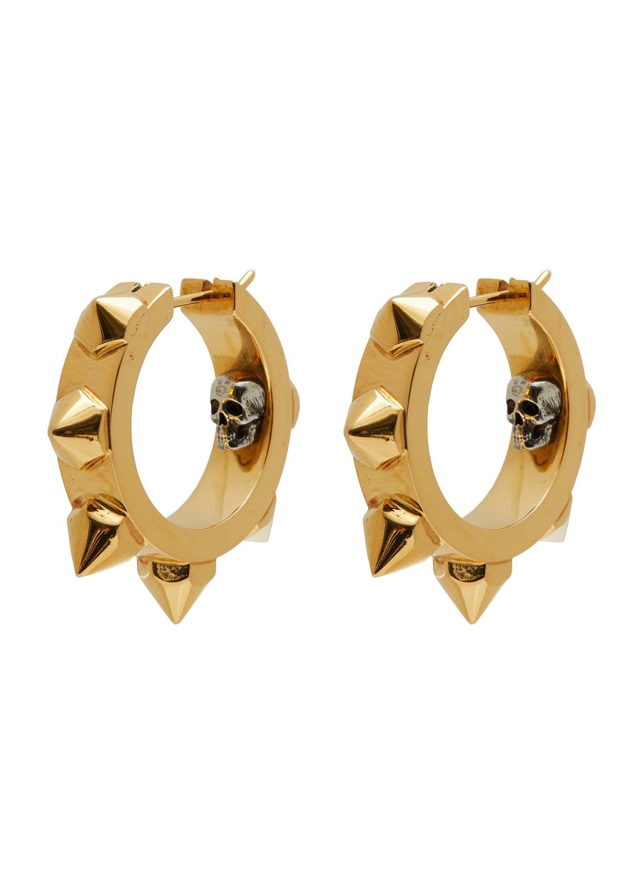 Accessories * | Alexander Mcqueen Clearance Brass Skull Spike Punk Hoop Earrings