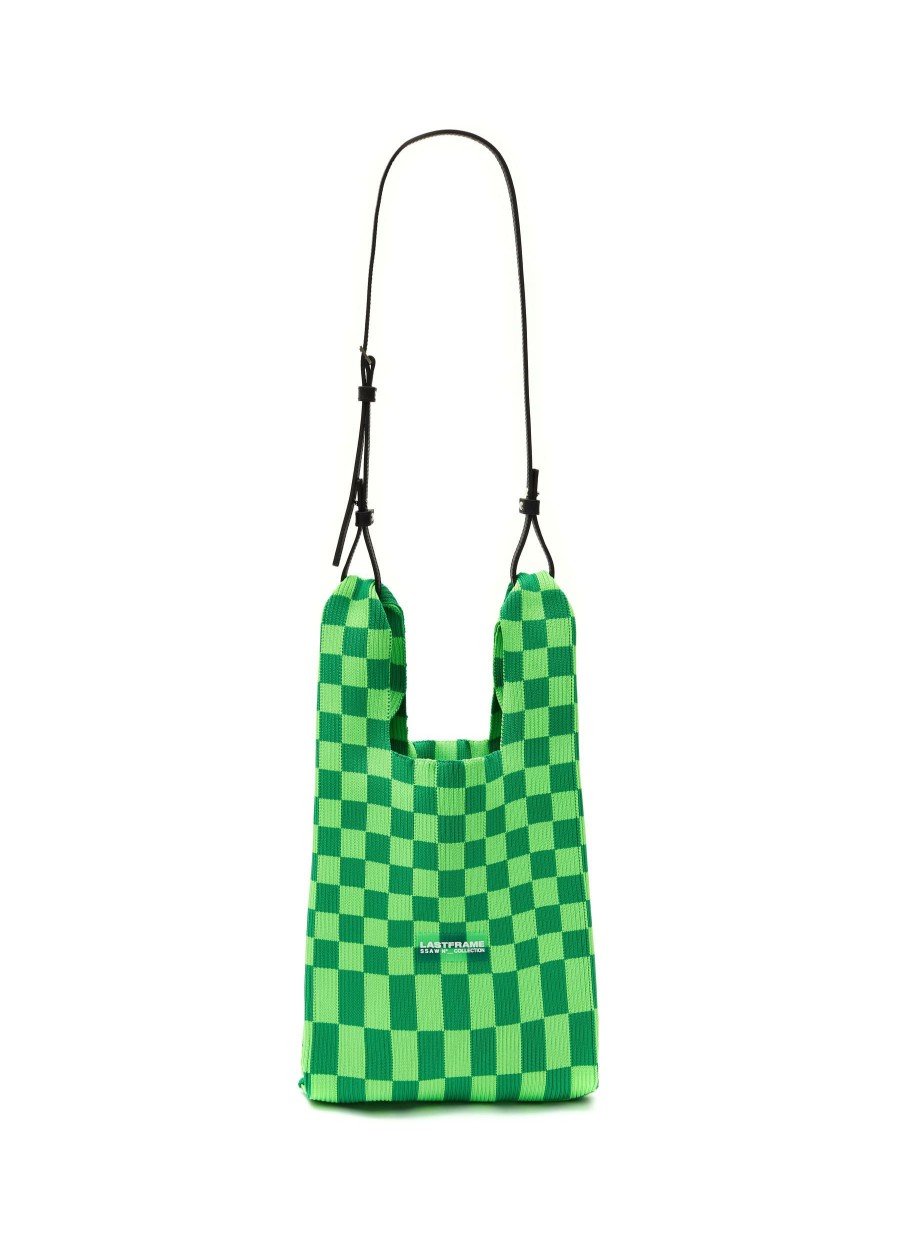 Bags * | Lastframe Shop Medium 'Ichimatsu' Chequered Knit Tote Bag