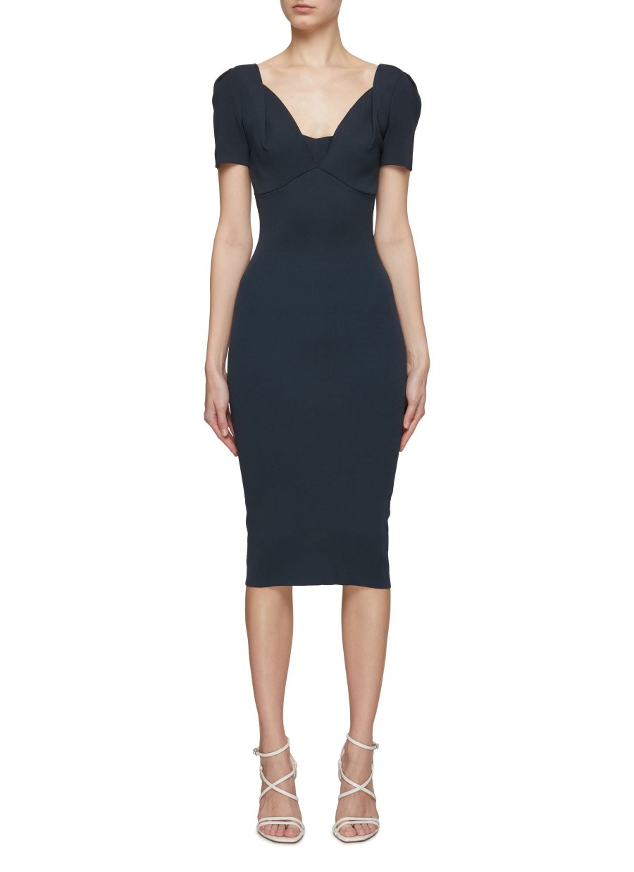 Clothing * | Roland Mouret Best Sale Short Sleeve V-Neck Midi Dress