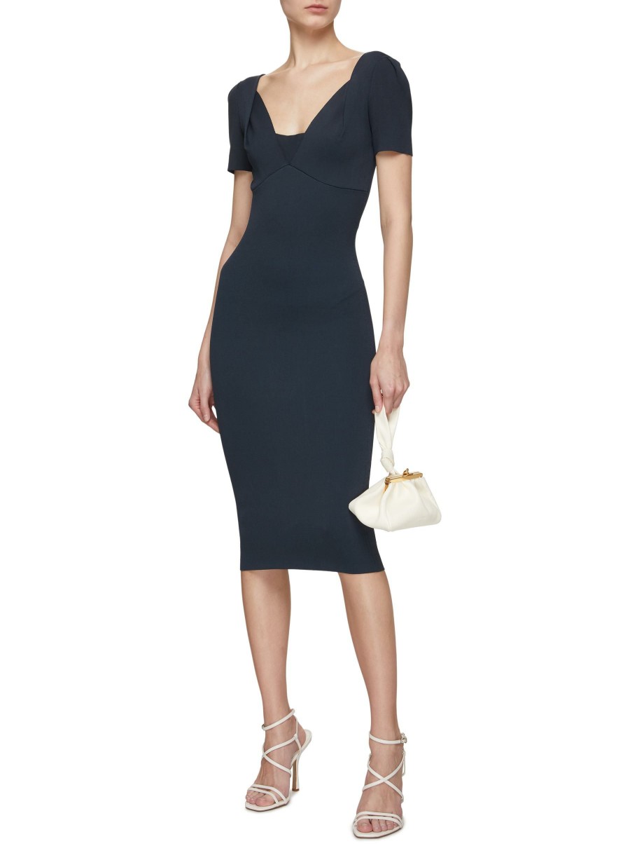 Clothing * | Roland Mouret Best Sale Short Sleeve V-Neck Midi Dress