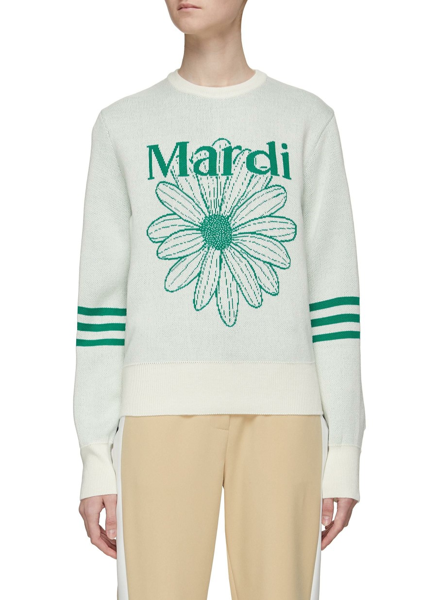 Clothing * | Mardi Mecredi Free Delivery Logo Flower Intarsia Crewneck Long Sleeve Knit Sweater