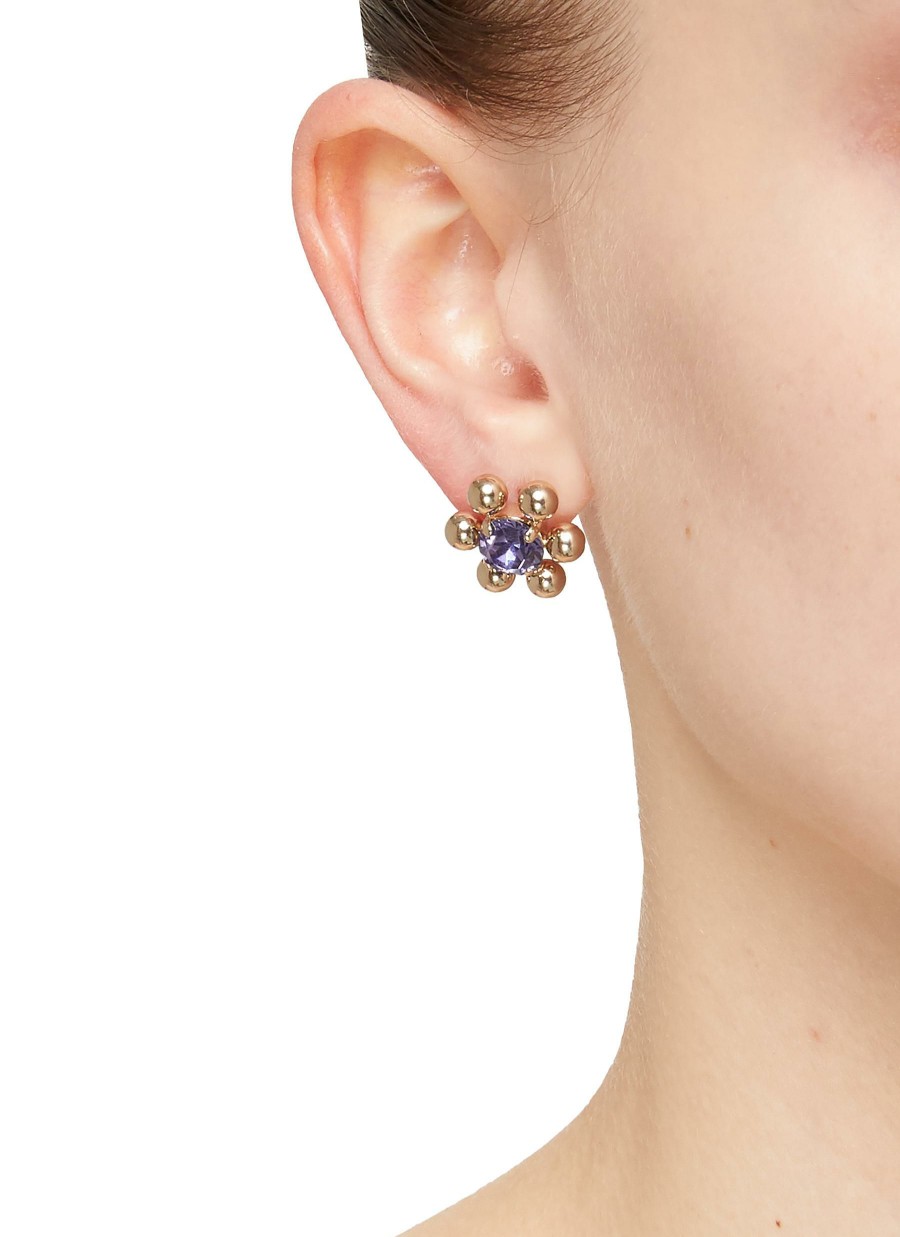 Accessories * | Justine Clenquet Good Quality Gold Toned Brass Crystal Beaded Stud Earrings