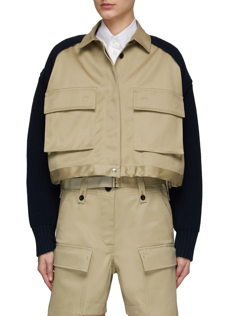 Clothing * | Sacai Outlet Sale Flap Pocket Chunky Knit Sleeve Jacket