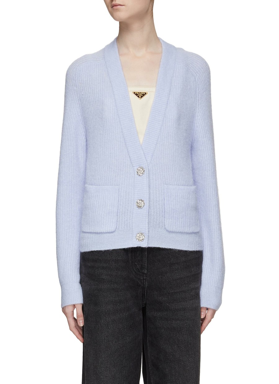 Clothing * | Ganni Free Delivery Crystal Embellished V-Neck Knit Cardigan