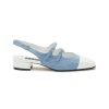 Shoes * | Carel Outlet Sale 'Apricot' 20 Double Strap Contrast Toe Cap Denim Slingback Heels