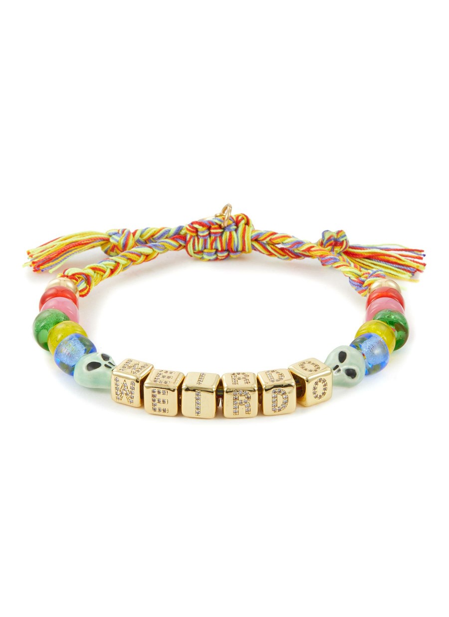 Accessories * | Venessa Arizaga Outlet 'Weirdo' Gold Plated Brass Ceramic Glass Charm Rhinestone Bracelet