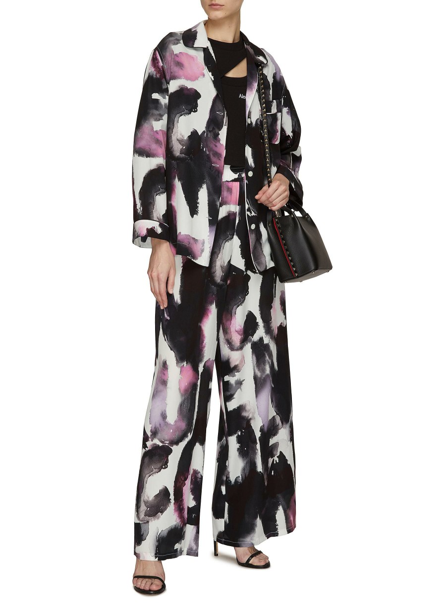 Clothing * | Alexander Mcqueen Flash Sale Watercolour Brush Stroke Print Wide Leg Pants