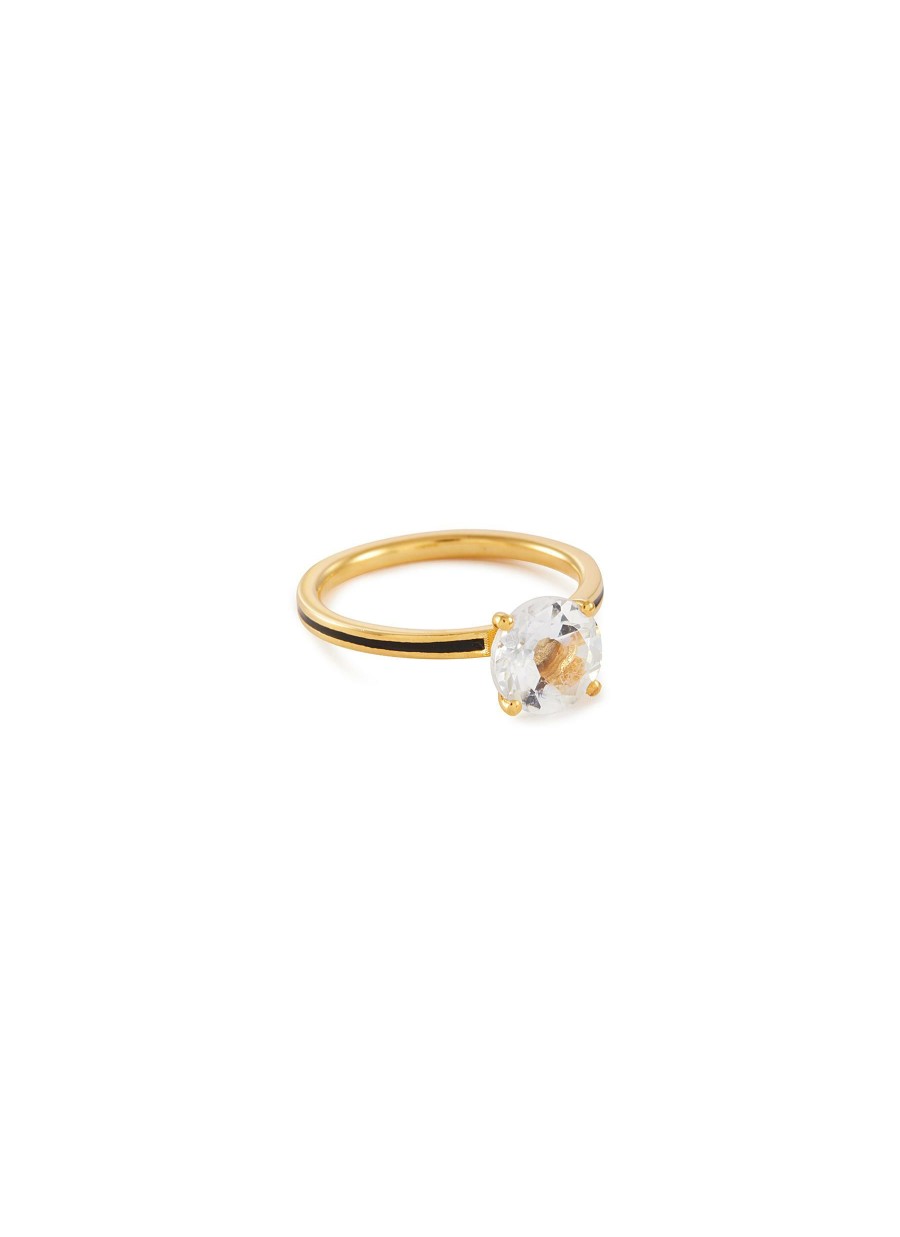 Accessories * | Eyem Outlet Sale 18K Gold Plated Sterling Silver White Topaz Enamel Slim Band Ring