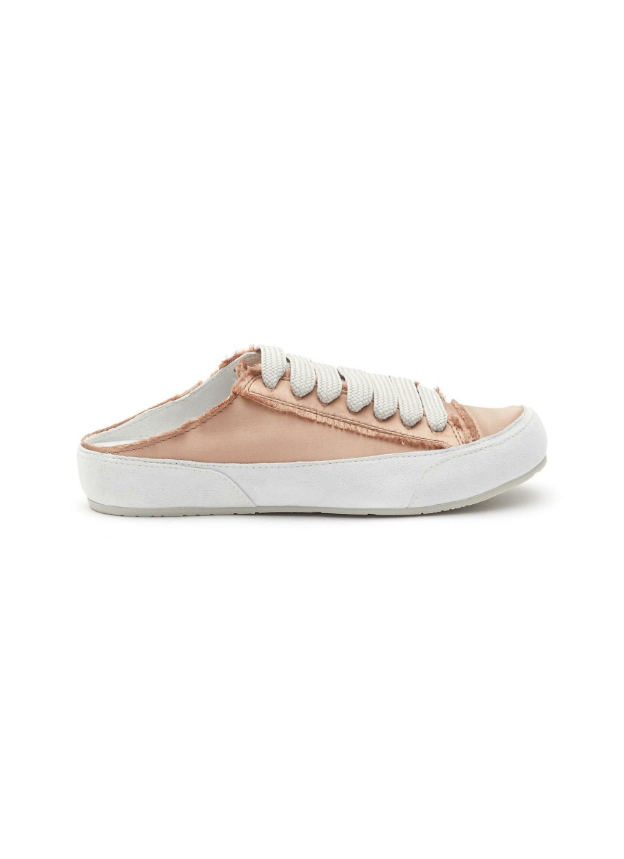 Shoes * | Pedro Garcia Discount Flat Round Toe Cut Out Heel Lace Up Satin Sneakers