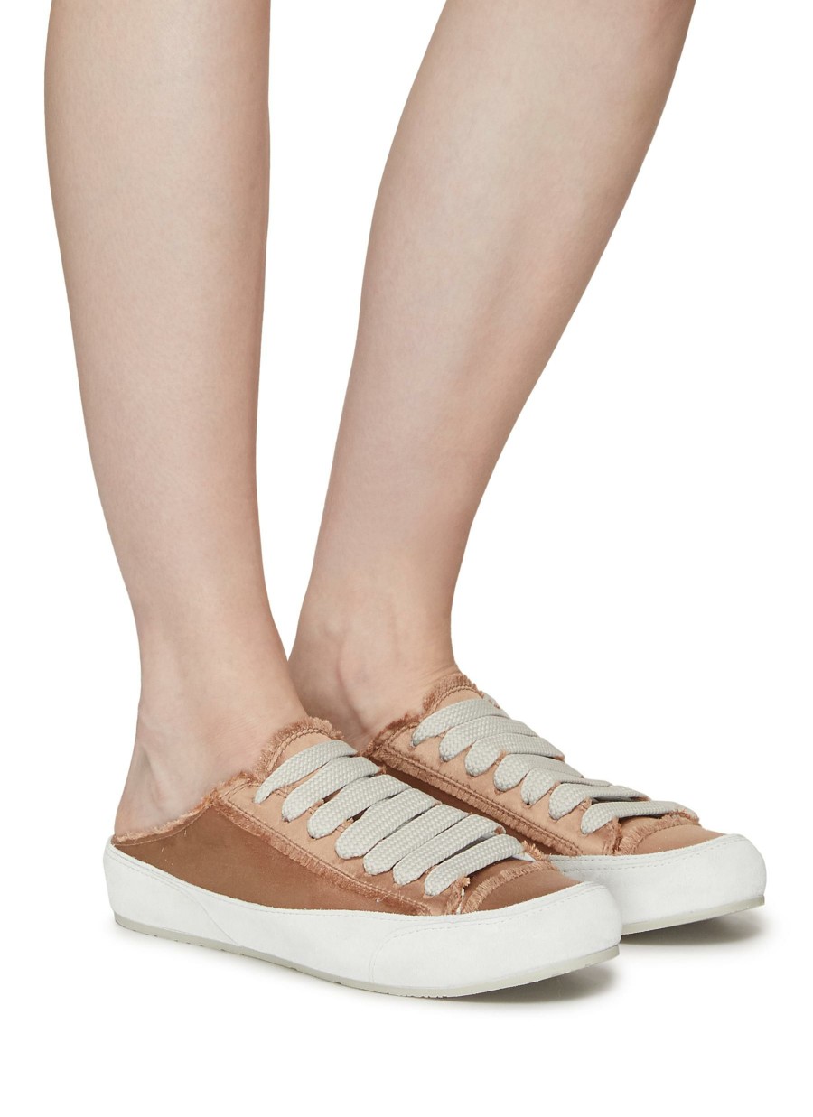 Shoes * | Pedro Garcia Discount Flat Round Toe Cut Out Heel Lace Up Satin Sneakers