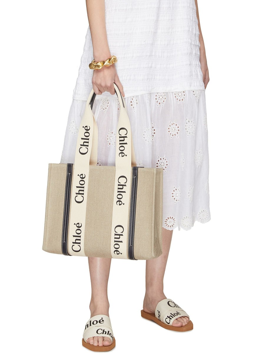 Bags * | Chloe Tendy Style Medium 'Woody' Eco Linen Canvas Tote Bag