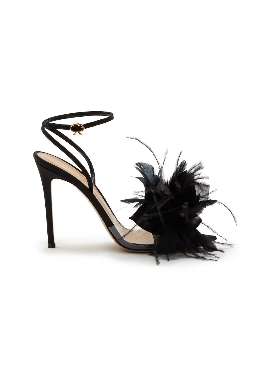 Shoes * | Gianvito Rossi Tendy Style 105 Feather Embellished Heeled Sandals