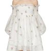 Clothing * | Ming Ma Shop Floral Embroidery Puff Sleeve Smocked Off Shoulder Dress