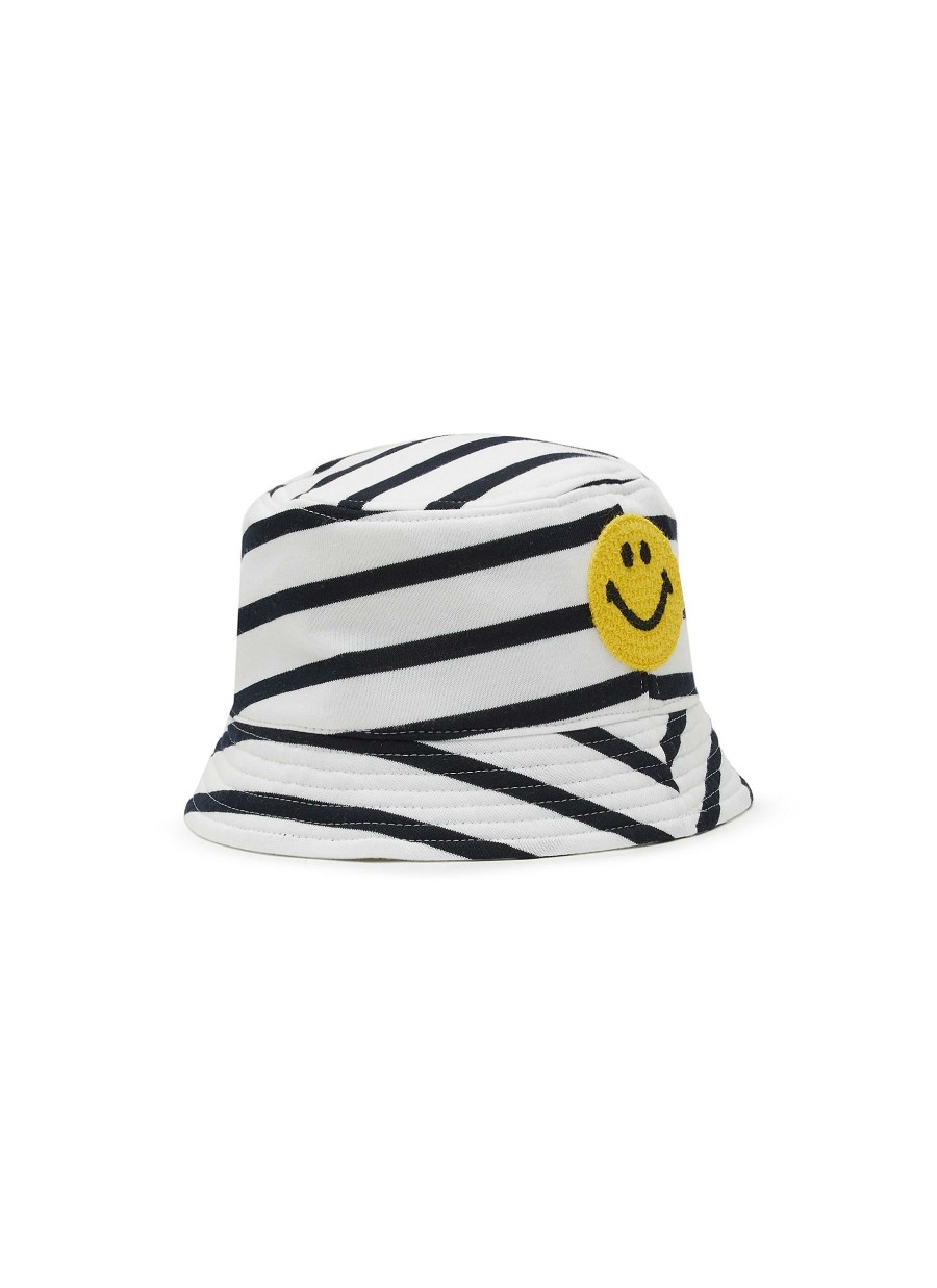 Accessories * | Joshua'S Crazy Deals Crocheted Smiley Face Striped Bucket Hat